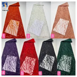 YX616 Green Latest 3MM Embroidered Sequined Tulle African Lace Fabric Nigerian Dress for Lady Dress - Polyester, Metallic...