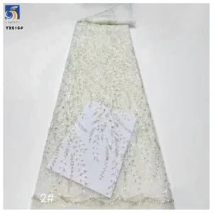 YX616 Green Latest 3MM Embroidered Sequined Tulle African Lace Fabric Nigerian Dress for Lady Dress - Polyester, Metallic...