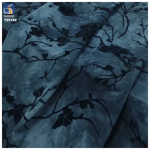 YX618 Chinese Retro Plum Blossom Flocked Burnt Flower Fabric 95 Polyester 5 Spandex Black Flock Knitted Stretch Fabric...