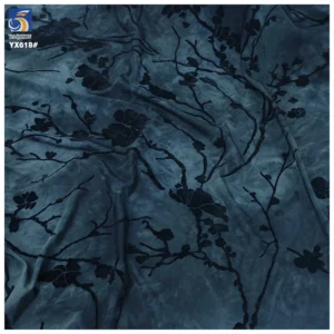 YX618 Chinese Retro Plum Blossom Flocked Burnt Flower Fabric 95 Polyester 5 Spandex Black Flock Knitted Stretch Fabric...
