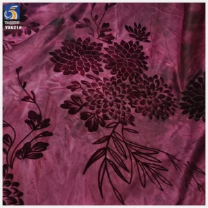 YX621 Dark Wine Red Ice Silk Tie Dyed High Stretch Fabric Spandex Chinese Flowers Flocking Fabric for Women Dress - 100%...
