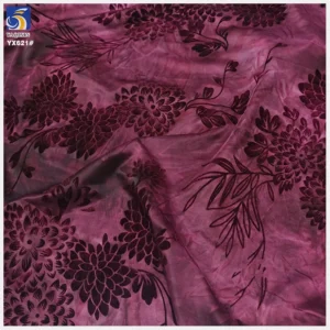 YX621 Dark Wine Red Ice Silk Tie Dyed High Stretch Fabric Spandex Chinese Flowers Flocking Fabric for Women Dress - 100%...