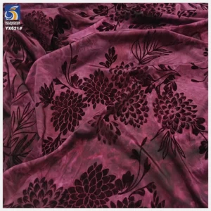 YX621 Dark Wine Red Ice Silk Tie Dyed High Stretch Fabric Spandex Chinese Flowers Flocking Fabric for Women Dress - 100%...