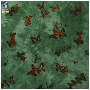 YX622 Dark Green Velvet Hand-Tied Dyed Flocked Butterfly Fabric Cheongsam Flocked Polyester Spandex Stretch Fabric - 100%...