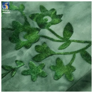 YX623 2026 New Arrivals Green Tied Dyed Elastic Retro China Dress Fabric Stretch Single Knit Fabric With Flocking Florals...