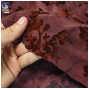YX624 China Factory OEM Custom Burnout Stretch Knit Florals Polyester Fabric for Clothing Flocking Florals Fabric - 100%...