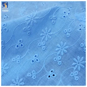 YX630 Fashion Color Sky Blue 100% Cotton Water-Soluble Lace Embroidery Fabric Girls Skirt Floral Cotton Fabric - 100%...