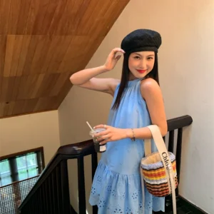YX630 Fashion Color Sky Blue 100% Cotton Water-Soluble Lace Embroidery Fabric Girls Skirt Floral Cotton Fabric - 100%...