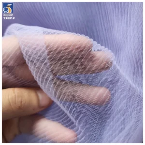 YX631 Lightweight Breathable 40gsm Polyester Blue Pleated Tulle Fabric Pleated Mesh Fabric for Summer Dresses - 100%...