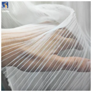 YX632 Custom L-shaped Toothpick Soft 100 Polyester Knitted 3mm Pleated White Mesh Tulle Fabric for Bridal Veil - 100%...
