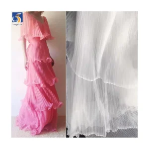 YX632 Custom L-shaped Toothpick Soft 100 Polyester Knitted 3mm Pleated White Mesh Tulle Fabric for Bridal Veil - 100%...