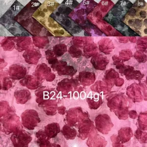 YX634 Latest Design Leopard Print Butterfly Rose Floral Flocked Polyester Fabric Pink Evening Gown Knitted Fabric - 100%...