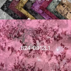 YX634 Latest Design Leopard Print Butterfly Rose Floral Flocked Polyester Fabric Pink Evening Gown Knitted Fabric - 100%...