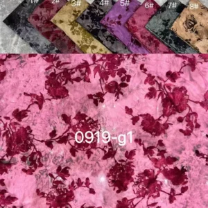 YX634 Latest Design Leopard Print Butterfly Rose Floral Flocked Polyester Fabric Pink Evening Gown Knitted Fabric - 100%...