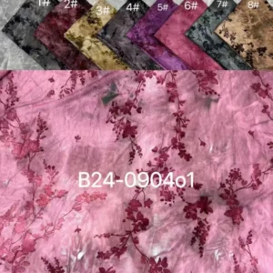 YX634 Latest Design Leopard Print Butterfly Rose Floral Flocked Polyester Fabric Pink Evening Gown Knitted Fabric - 100%...