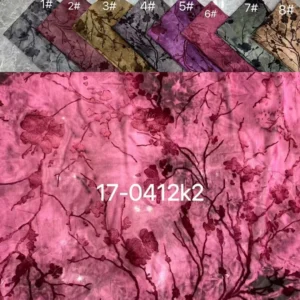 YX635 Wholesale Prices Pink Rose Flowers Flocked Spandex Stretch Fabric Knit for Chinese Catwalk Dress - 100% Polyester, 150...