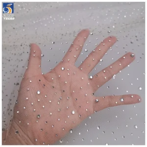YX638 High-end 100 Polyester Wedding Bride 3D Rhinestone Crystal Diamond Mesh Fabric Tulle - 100% Polyester, 100 gsm, 160...