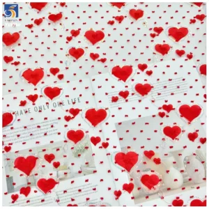 YX639 3D Embroidered Love Heart and Rainbow Bridge Sequined Tulle Fabric for Children's Clothing Valentine's Day Fabric...