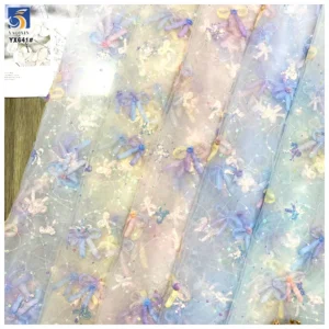 YX641 Princess Dress Lolita Children's Clothing Fabric Sequin Gradient Tulle Embroidered 3D Flowers Mesh Fabric - 100%...