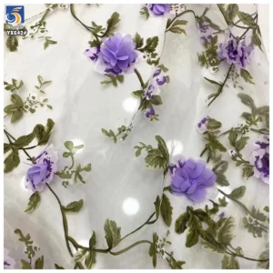 YX642 New Fashion Customized 3D Organza Fabric Flowers Embroidered Organza Fabric for Women's Long Skirt - 100% Polyester...