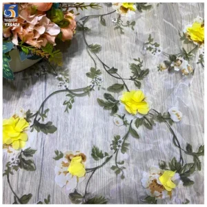 YX642 New Fashion Customized 3D Organza Fabric Flowers Embroidered Organza Fabric for Women's Long Skirt - 100% Polyester...