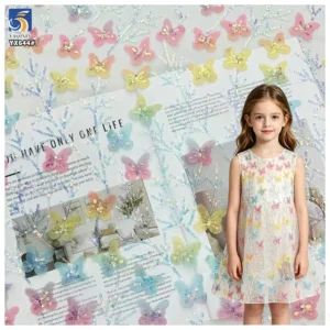 YX644 New Trends Multicolor Poly Gradient Butterfly Glitter Sequin Mesh Tulle Fabric 3D Butterfly Dress Fabric - Tricot...