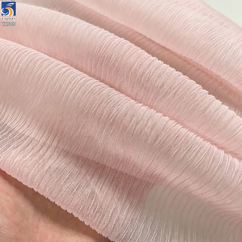 YX649 OEM Customized Colors Soft Breathable 60gsm 100 Polyester Ivory Tulle Mesh Wrinkle Crepe Fabric for Skirts - 100%...