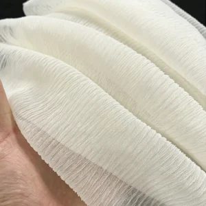 YX649 OEM Customized Colors Soft Breathable 60gsm 100 Polyester Ivory Tulle Mesh Wrinkle Crepe Fabric for Skirts - 100%...