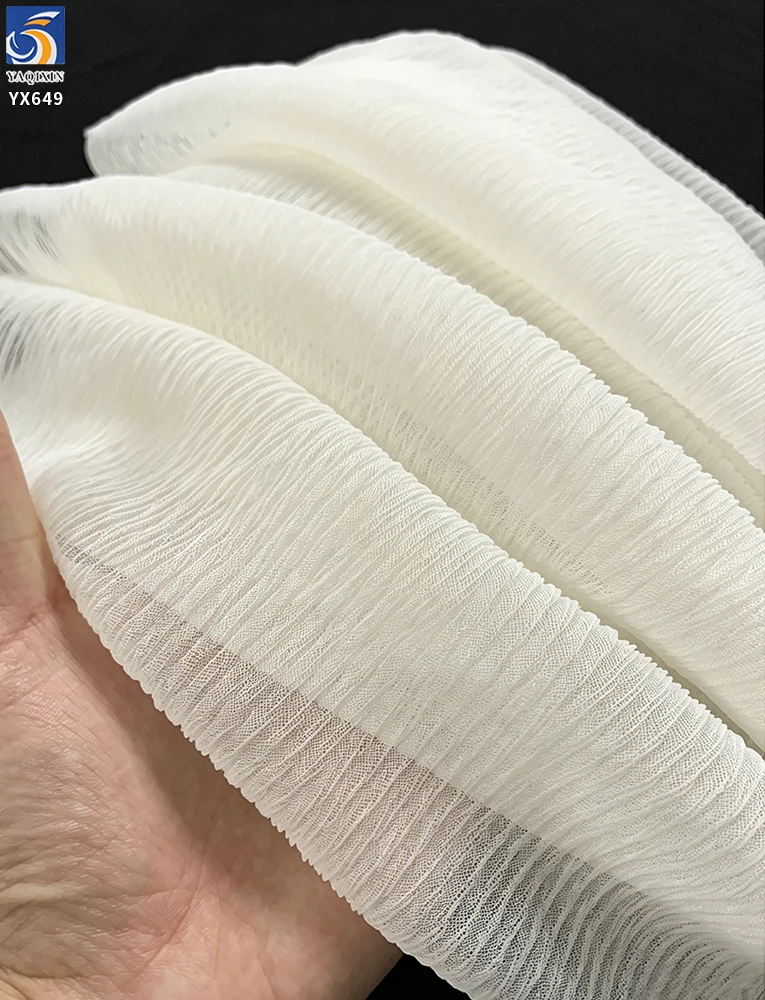 YX649 OEM Customized Colors Soft Breathable 60gsm 100 Polyester Ivory Tulle Mesh Wrinkle Crepe Fabric for Skirts - 100%...