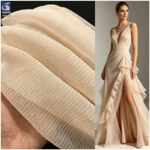 YX649 OEM Customized Colors Soft Breathable 60gsm 100 Polyester Ivory Tulle Mesh Wrinkle Crepe Fabric for Skirts - 100%...