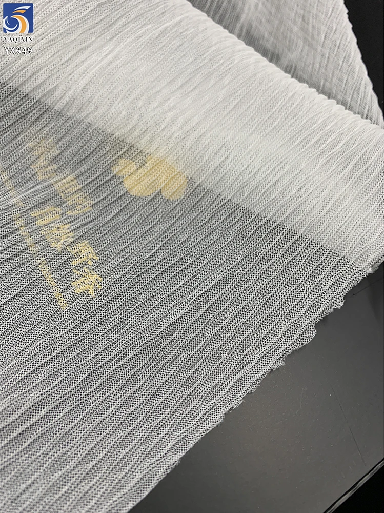 YX649 OEM Customized Colors Soft Breathable 60gsm 100 Polyester Ivory Tulle Mesh Wrinkle Crepe Fabric for Skirts - 100%...