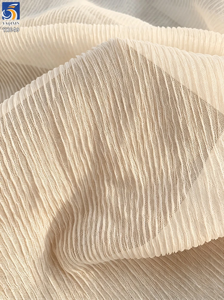 YX649 OEM Customized Colors Soft Breathable 60gsm 100 Polyester Ivory Tulle Mesh Wrinkle Crepe Fabric for Skirts - 100%...