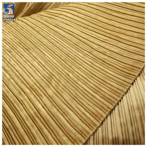 YX652 Luxury Style 150gsm Gold Glittery Liquid Satin Pleated Fabric for High-End Garment Skirt - 100% Polyester, 150 gsm...