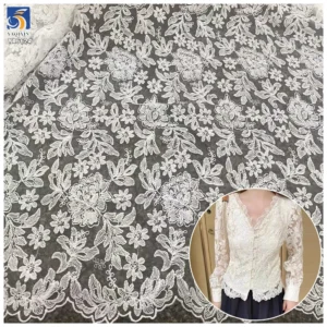 YX662 Premium Quality Embroidered Lace Fabric for Fashion Design High-End White Lace Fabric for Bridal and Evening Gowns...