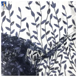 YX663 Vibrant Leaf Pattern Sequined Fabric Polyester Mesh Tulle Sequins Lace Fabric for Fashion and Evening Dress - 100%...
