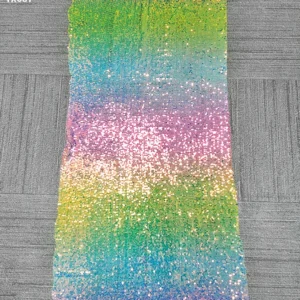 YX687 Fantasy Polyester Laser Embroidery Rainbow Sequin Fabric Shiny Mesh Lace Sequins Fabric for Performance Costumes...