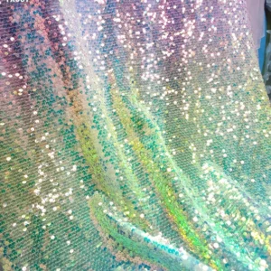 YX687 Fantasy Polyester Laser Embroidery Rainbow Sequin Fabric Shiny Mesh Lace Sequins Fabric for Performance Costumes...