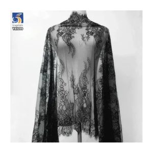 YX699 65CM*300CM Black Transparent Polyester Sexy Eyelash Lace Fabric Embroidery Eyelash Lace Fabric for Underwear Skirt...