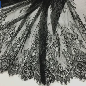 YX699 65CM*300CM Black Transparent Polyester Sexy Eyelash Lace Fabric Embroidery Eyelash Lace Fabric for Underwear Skirt...