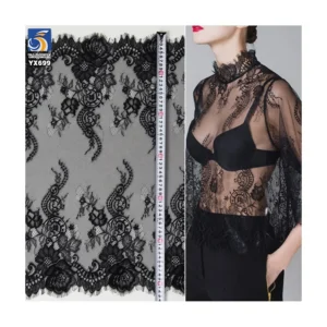 YX699 65CM*300CM Black Transparent Polyester Sexy Eyelash Lace Fabric Embroidery Eyelash Lace Fabric for Underwear Skirt...