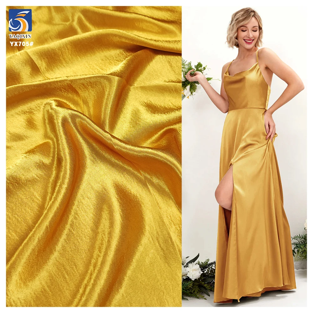 YX705 Luxurious 200gsm Polyester Super Soft Golden Satin Fabric Dress Garment Material Silky Smooth Satin Fabric Acetic Acid...