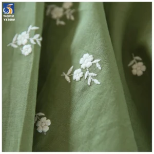 YX709 Elegant Embroidered Cotton Fabric Handcrafted White Floral Embroidery on Soft 30 Linen 70 Cotton Ramie Cotton Fabric...