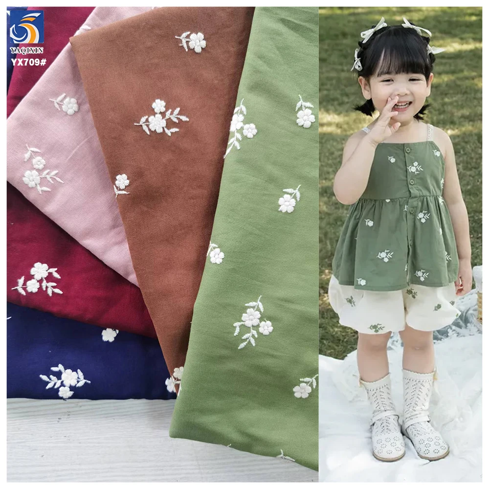YX709 Elegant Embroidered Cotton Fabric Handcrafted White Floral Embroidery on Soft 30 Linen 70 Cotton Ramie Cotton Fabric...