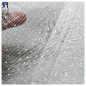 YX711 Pure White 40gsm Polyester Knitted Bridal Tulle Fabric Clear Sequins Glitter Mesh Fabric Soft Sparkle Glitter Effect...