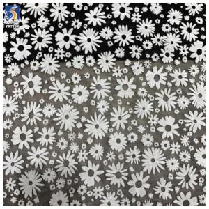 YX723 New Arrivals Elastic Mesh Flocking Fabric White Floral Design 92% Polyester 8% Spandex Stretch Flocked Mesh Fabric...