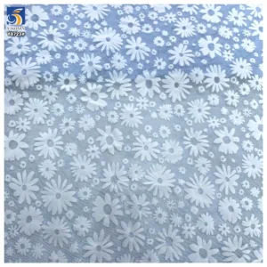 YX723 New Arrivals Elastic Mesh Flocking Fabric White Floral Design 92% Polyester 8% Spandex Stretch Flocked Mesh Fabric...