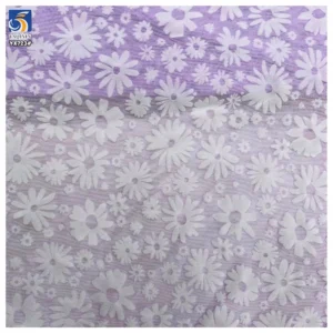 YX723 New Arrivals Elastic Mesh Flocking Fabric White Floral Design 92% Polyester 8% Spandex Stretch Flocked Mesh Fabric...