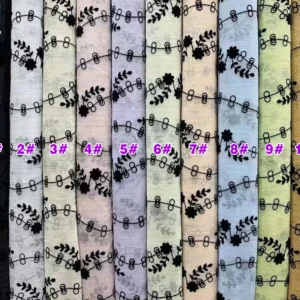 YX724 Women's Dress Shirt Black Flocking Florals Vine Organza Fabric Crinkled Yarn Seersucker Flocked Organza Fabric - 100%...
