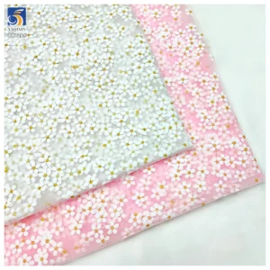 YX728 White Film Printing Florals Tulle Fabric White Floral Plum Blossom Printed Polyester Mesh Fabric for Dresses Pattern...