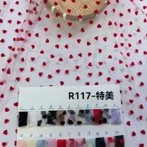 YX735-1 2026 Heart-Shaped 100% Polyester Flocked Tulle Mesh Fabric Knitted Mesh Net Fabric for Lingerie Skirts - 100%...
